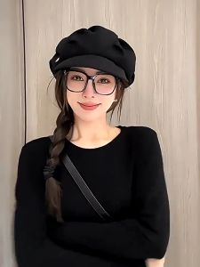 Korean Women Beret Hat Plain Color Foldable Newsboy Cap
