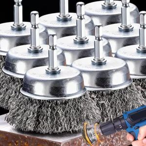 3 Styles Steel Wire Brush Disc Polishing Wheel Hex Shank Brushes Rotary Metal Polishing Cleaning Rust Corrosion Accessories
