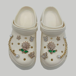 10Pcs Crocs Jibbitz Charms Hướng Dương kim cương pha lê khóa giày Có Thể Tháo Rời Ngọc Trai Giày dây xích trang trí Cho Crocs