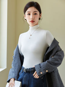 Slim Fit Long Sleeve Modal White Half High Collar Base Shirt Womens Fashionable Top Spring New Style YOON GIRL Ladies T-shirt