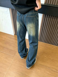LIUBU | American Retro Blue Lightening Stripe High Street Tapered Slim Fit Denim Pants Men Cleanfit Straight