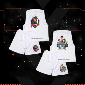 GDapparelco Kids Boy Muscle Tee Sando Terno with Paw Patrol Chase Print White Cotton Spandex Blend Summer Set for 1-12yo