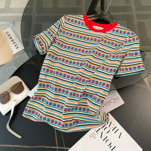 Fashion Stripes Short Sleeve Shorts Suit Female Summer New Floral Design Blouse Loose Slim Looking Casual Two-Piece Suit