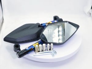 Titanium Side Mirror 2tone Short Stem Universal CNC black/carbon Made IN Thailand
