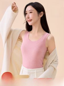 MiiOW | เสื้อกั๊กผ้าขนสัตว์หนาสำหรับผู้หญิงในฤดูใบไม้ร่วงและฤดูหนาว เสื้อชั้นในแบบมีฮู้ด แขนยาว ทรงหลวม ปกติ คอกลม สีพื้น