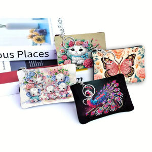 One-piece DIY diamond painting set mini fashionable loose change bag cute animal style womens short hand-held bag with keych
