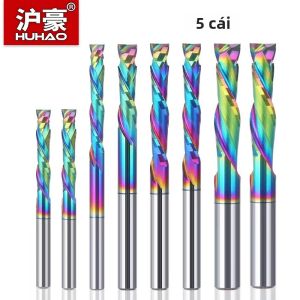 Bộ Dao Phay HUHAO 5 Chiếc Dao Phay Xoắn Ốc 2 Cạnh Làm Từ Cacbua Cán 3.175/4/5/6mm Dùng Cho Máy CNC Dụng Cụ Phay Gỗ