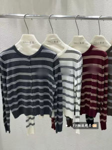 Womens Knitted Woolen Open Cardigan Loose Long Sleeve Striped Winter Outerwear Fashionable Casual Style Girls Outer Layer