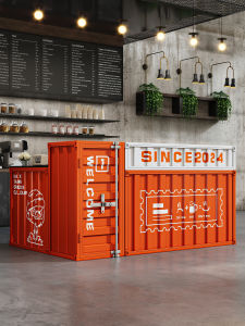 Creative Industrial Style Iron Art Container Shape Bar Counter Restaurant BBQ Shop Corner Cashier Reception Movable Furniture