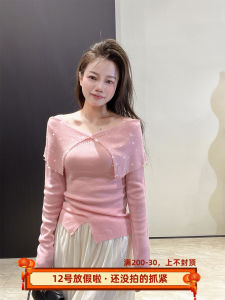 Princess Style Bling Water Diamond Fairy Knitted Sweater One Shoulder Wool Inner Wear Base Nail Lace Hollow out Embellished