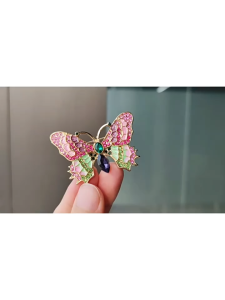 Kawaii Butterfly Brooch with Oil-Drop Enamel Multi-Color Zirconia Corsage for Coat & Blazer Sparkling Vintage Gift Handmade Boho Accessory