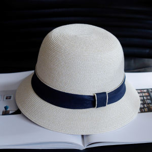 Liyecraft Womens Summer French Style Thin Fisherman Straw Hat Fashionable round Top Sun Hat Sunshade Hat Casual Wide Brim Cap