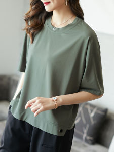Agudo Womens Short Sleeve T-Shirt Loose Fit round Neck Half Sleeve Fashionable Summer Top Classic Solid Color Commute Style
