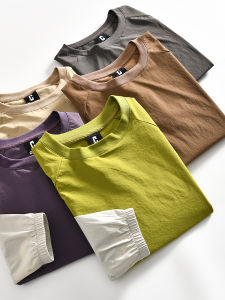 Outdoor Mens round Neck Sweatshirt Waterproof Splicing Spring Summer Autumn Breathable Loose Fit Youth Fashion Long Sleeve