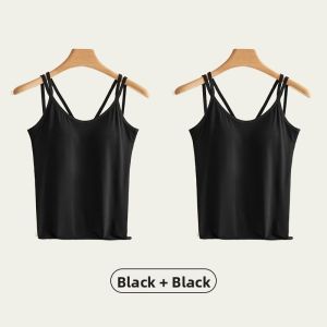 miiow | Womens Small Strap Vest Top Bralette Innerwear Outerwear With Chest Pad Solid Color Base Tank Top Summer Fashion Backless