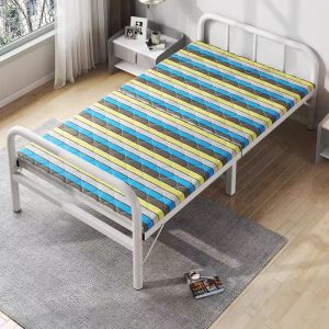 Metal Folding Bed 75/100/120CM Blue Stripes Nap Sheet Single Portable Bedroom Folding Sheet Single Heavy Duty Bed Frame