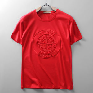 Ramsfeld Mens Ice Silk T-Shirt Short Sleeve Embroidered Slim Fit Summer Casual round Neck Youth Fashion Half Sleeve T-Shirt