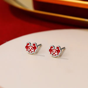 ต่างหูเงินแท้ S999 ลายเมฆดีใจ ต่างหูเงินแท้สำหรับผู้หญิง เครื่องประดับสีแดงสำหรับปีใหม่ 2025 ต่างหูเงินแท้สำหรับฟอกฟังก์ชัน