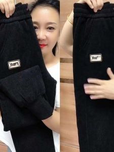 Thickened Fleece Lamb Velvet Casual Pants Womens Slimming High Waist Straight Leg Comfortable Soft Winter Fashion 2024