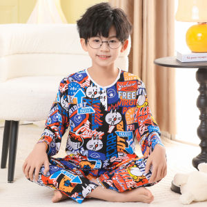 Kids Pajamas Summer Thin Girl Boy Childrens Cotton Silk Homewear Air Conditioning Room Clothing Kids Cartoon Baby Suit