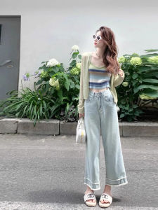 Quần Jeans Denim Ống Rộng Cạp Cao Mùa Hè Cho Nữ Quần Ống Rộng Ôm Dáng Thời Trang Thường Ngày Thoải Mái Đơn Giản Quần Áo Công Sở