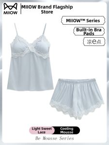 MiiOW | Padded Strap Bra & Short Set Sleepwear Ice Silk Lace Two Piece Home Wear for Summer