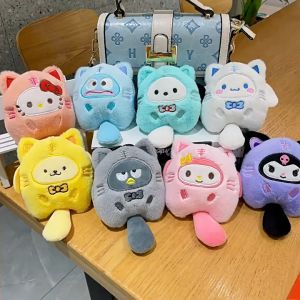 Sanrio Plush Keychain Hello Kitty My Melody Kuromi Cinnamoroll Cartoon Animal Stuffed School Bag Pendant Backpack Decoration Doll