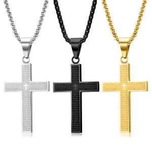 Stainless Steel The Lords Prayer Cross Pendant Necklace For Men Women Christian Prayers Jewelry Accessories