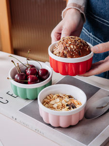 Ceramic Dining Utensils with Lid Soup Bowl Nordic Style Plant Floral Pattern Steamed Egg Pudding Bowl Home Snack Bowl Small Bowl for Supplementary Food