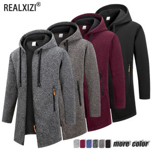 Autumn Winter Mens Hoodies Jacket Fleece Warm Zipper Hooded Sweatshirts Loose Casual Long Sleeve Coat Solid Color Outerwear