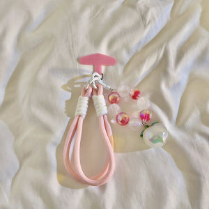 Portable Anti-fall Pink Beads Bracelet Pendant Car Keychain Earphone Cover Mobile Phone Case Versatile Handbag Strap Digital Accessories