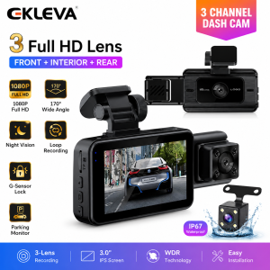 Ekleva 3 kênh Dash Cam cho xe ô tô hộp đen HD 1080p Thiết bị ghi hình xe ô tô WHIT G-Sensor ghi lặp lại DVR Phụ Kiện Xe Hơi