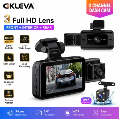Ekleva 3 kênh Dash Cam cho xe ô tô hộp đen HD 1080p Thiết bị ghi hình xe ô tô WHIT G-Sensor ghi lặp lại DVR Phụ Kiện Xe Hơi
