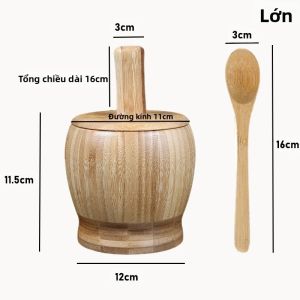 Bộ Cối Chày Gỗ Thân Thiện Với Môi Trường Để Xay Gia Vị Thảo Mộc Và Tỏi - Dụng Cụ Nghiền Gia Vị Và Tô Trộn Thảo Mộc Nhà Bếp - Cối Xay Tre Chất Lượng Nhà Hàng