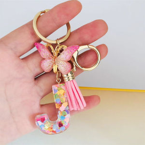 C.three Pink Heart Sequin Crystal Pendant Fashionable Letter Key Chain Butterfly Tassel Key Chain