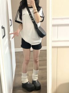 High Waist Black Shorts Womens Summer Outdoor Wear A-Line Wide Leg Super Short Hot Pants American Casual Style Cotton Knitted