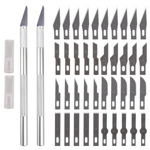 Non-Slip 2PCS Metal Scalpel Kn-ife Tools Kit Cutter Engraving Craft Kn-ives + 40pcs Blades Mobile Phone PCB DIY Hand Tools