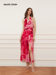 French Style Vacation Wear Slimming Dyeing Halter Dress