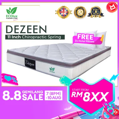 ECOlux - Dezeen 11inch HOTEL Grade | Chiropractic Spring Mattress | Back Support | Medium Soft | Anti- Static