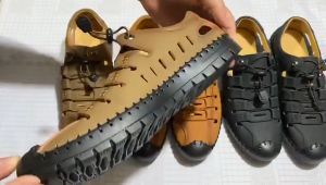 Leather Sandals For Men Casual Soft Leather Shoes Breathable Soft-Soled Beach Shoes Men‘S Korean Leather Soft Hollow Sandals