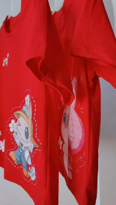 Party Red T-shirt for Kids Girls Cute Printed Design Casual Short Sleeve Blouse Tops for Girls 5-12 Years Old