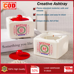 ⭐️【Local warehouse+COD】⭐Vintage Ceramic Ashtray - Chinese Zodiac-Themed Lucky Money Design Large Capacity Ash Tray with Lid & Anti-Spill Rim Retro Home Decor & Promotional Gift