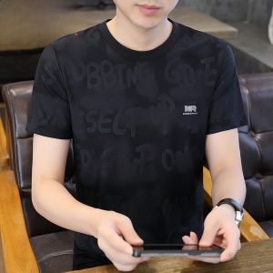 HENGYUANXIANG | Hengyuanxiang Ice Silk Round Neck Short Sleeve T-Shirt Casual Lightweight Summer Fashionable Mens Top Modern Style Cool Feeling