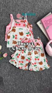 ByKiddos - Setelan Anak Perempuan Lokal Motif Bear Cherry / Setelan Celana Pendek Tanpa Lengan Lembut dan Nyaman Motif Bear Cherry