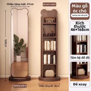 Gương Chiều Dài Toàn Thân Hình Gấu Có Thể Xoay Động với Kệ Đựng Tạp Chí