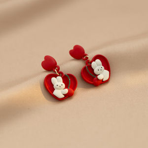 Elegant Rabbit Ear Heart Shaped Clip on Earrings for Women Fashionable Hole Less Jewelry Sweet Style Alloy Material