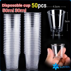 LoviRa 50pcs Disposable Plastic Cup Transparent Household Meal Cup Wedding Cups 30ml 50ml