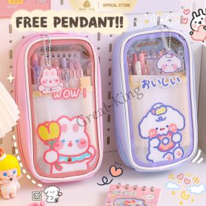 INS PVC Large Capacity Transparent Pencil Case Cartoon Pencil Box with Three Pockets School Stationery Supplies
