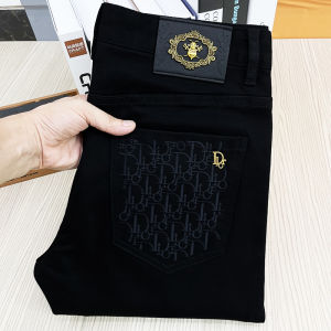 High-End Embroidered Mens Jeans Summer New Style Black Elastic Slim Fit Casual Trendy Korean Version Long Pants