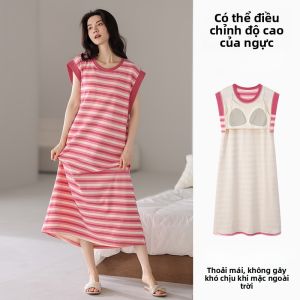 MiiOW | Váy ngủ cotton nguyên chất Catman không tay dài vừa phải có đệm ngực Quần áo mặc nhà mùa hè 2025 cho nữ